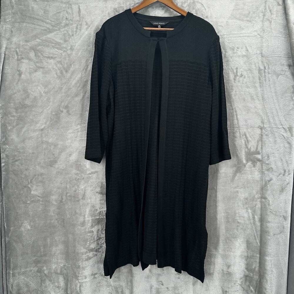 Ming Wang‎ Cardigan Sweater Womens XL Black Long Duster Slinky Capsule